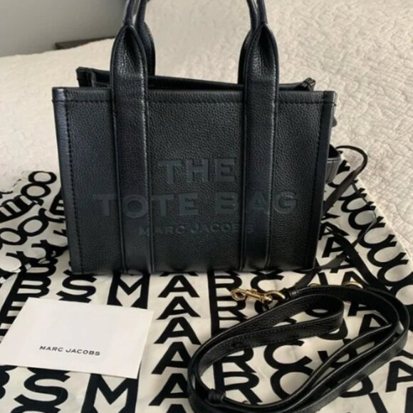 Marc Jacobs Full Grain Leather Tote Handbag Crossbody Strap Black Goldendoodle - Picture 3 of 14